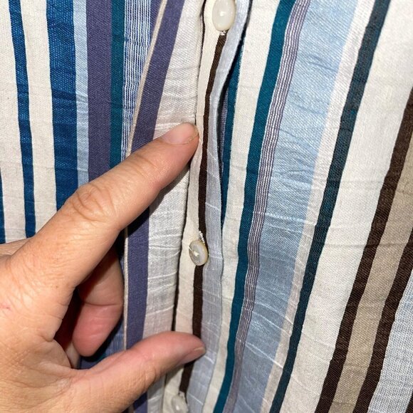 Marina Sport Diabese Tunic Womens Size 14 Striped Linen Blend Button Front Slits - Picture 10 of 13